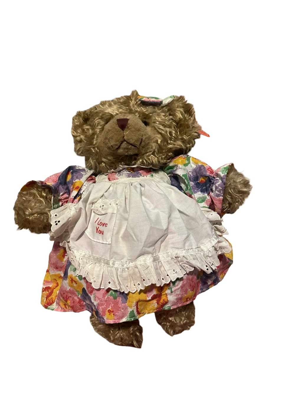 Russ Berrie Caress Soft Pet Teddy Bear Floral Dress I Love You Apron Plush
